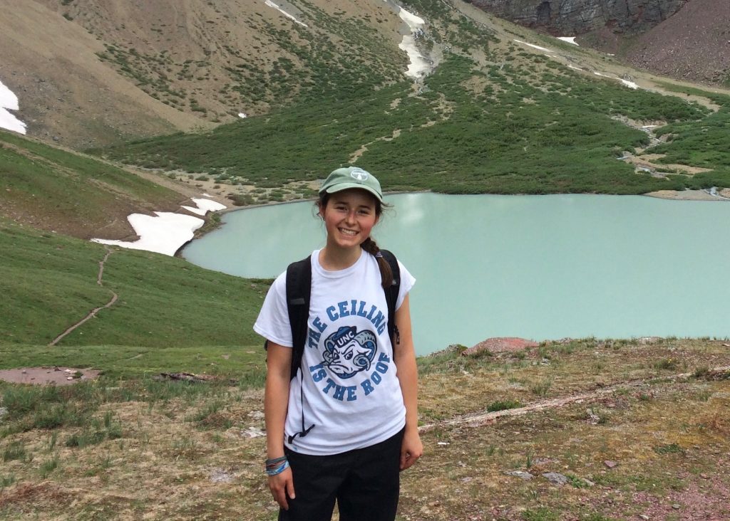 Environmental Science student and podcast producer Brooke Bauman at Cracker Lake in Montana. Picture: Jayla Blanke